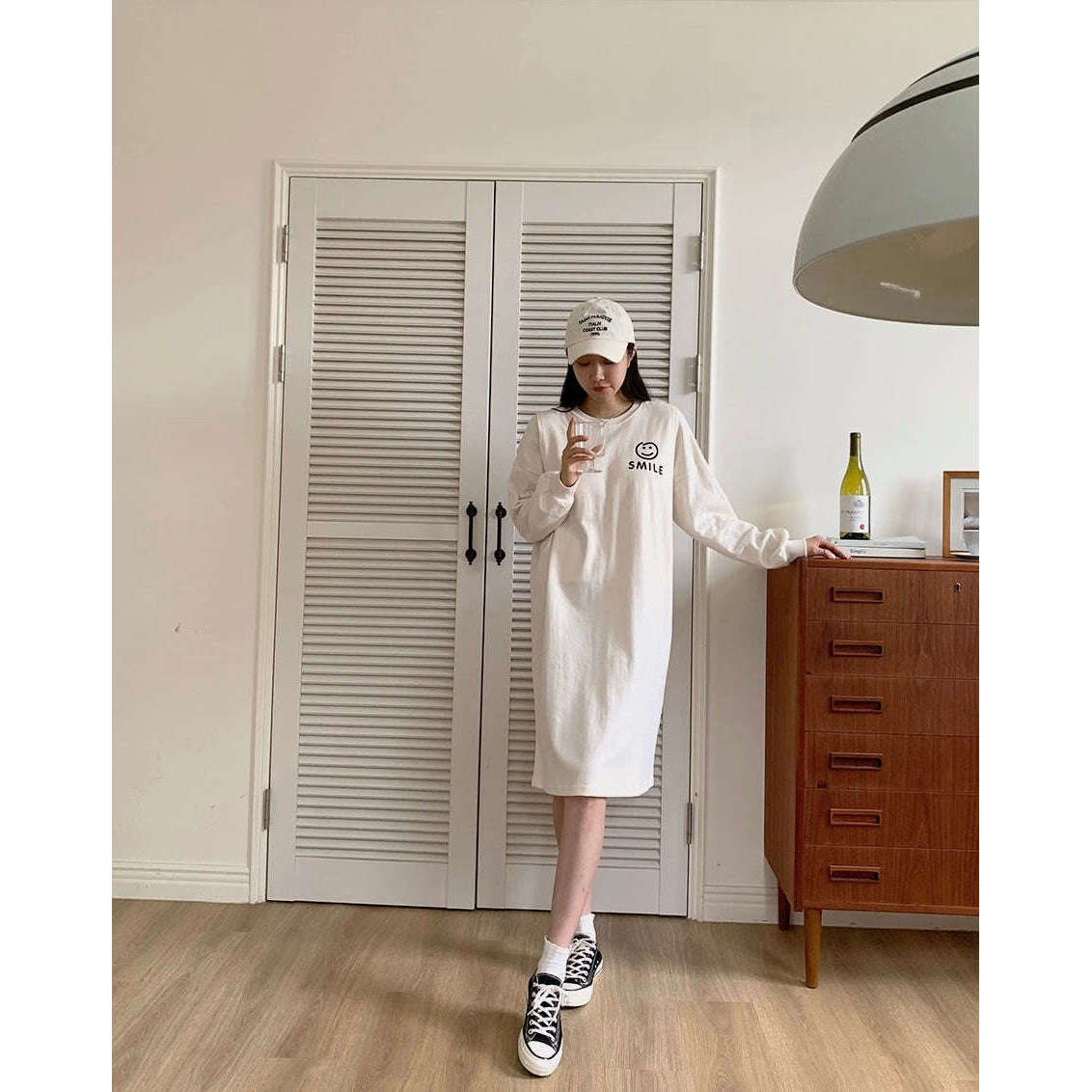 MUMMY.cc:長袖側開哺乳印圖連身裙