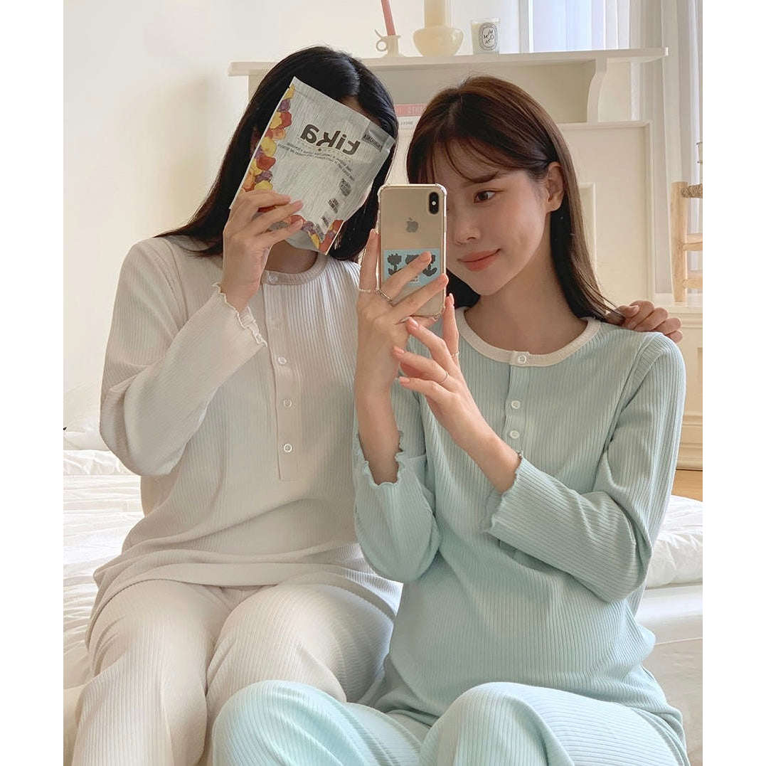 MUMMY.cc:孕婦羅紋花邊哺乳舒適睡衣