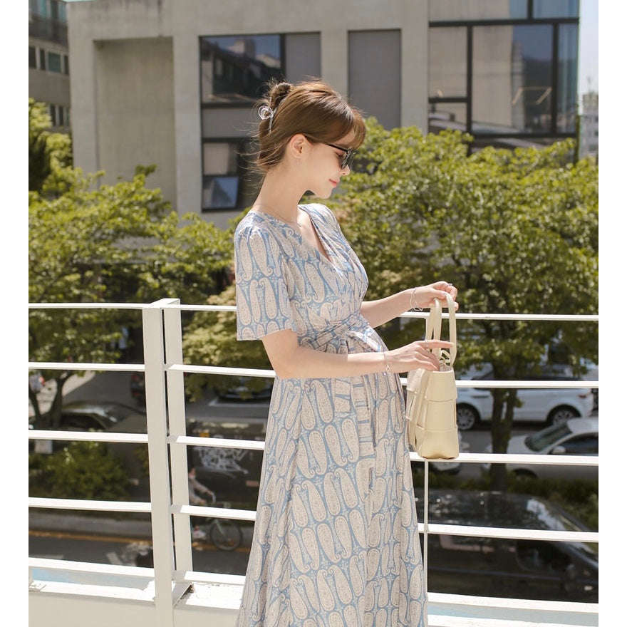 MUMMY.cc:孕婦度假氣質印花圖案連身長裙
