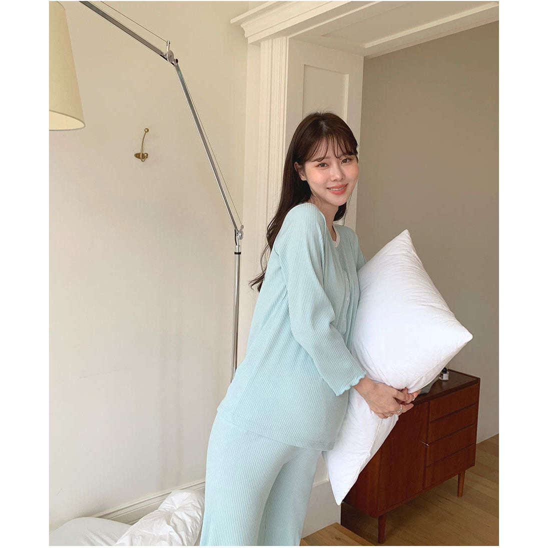 MUMMY.cc:孕婦羅紋花邊哺乳舒適睡衣