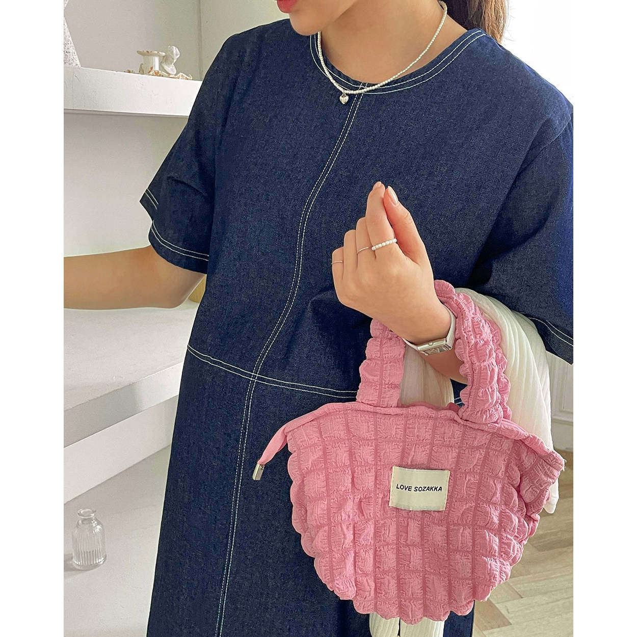 MUMMY.cc:圓領簡約牛仔短袖連身裙