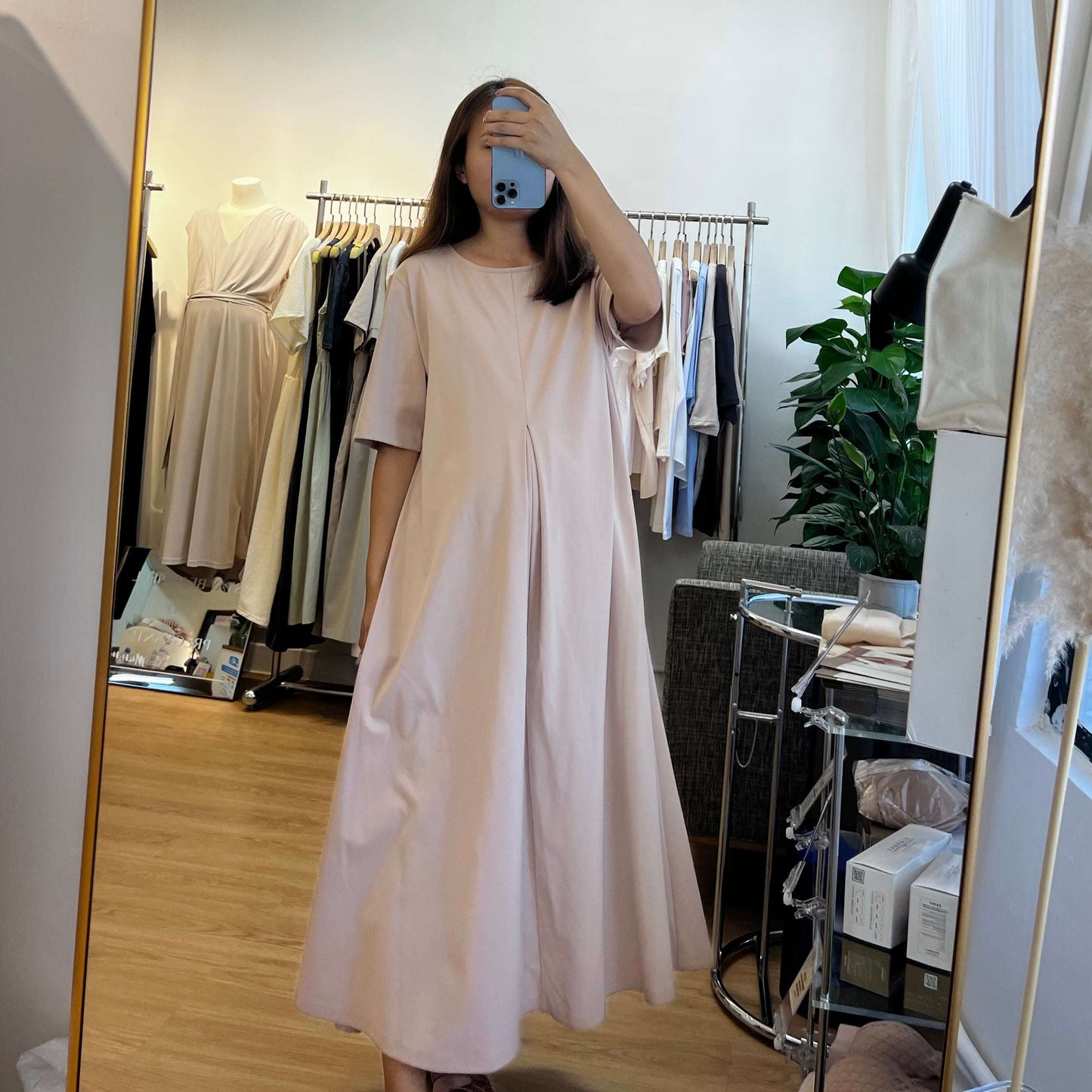 MUMMY.cc:短袖中褶大A字孕婦連身裙