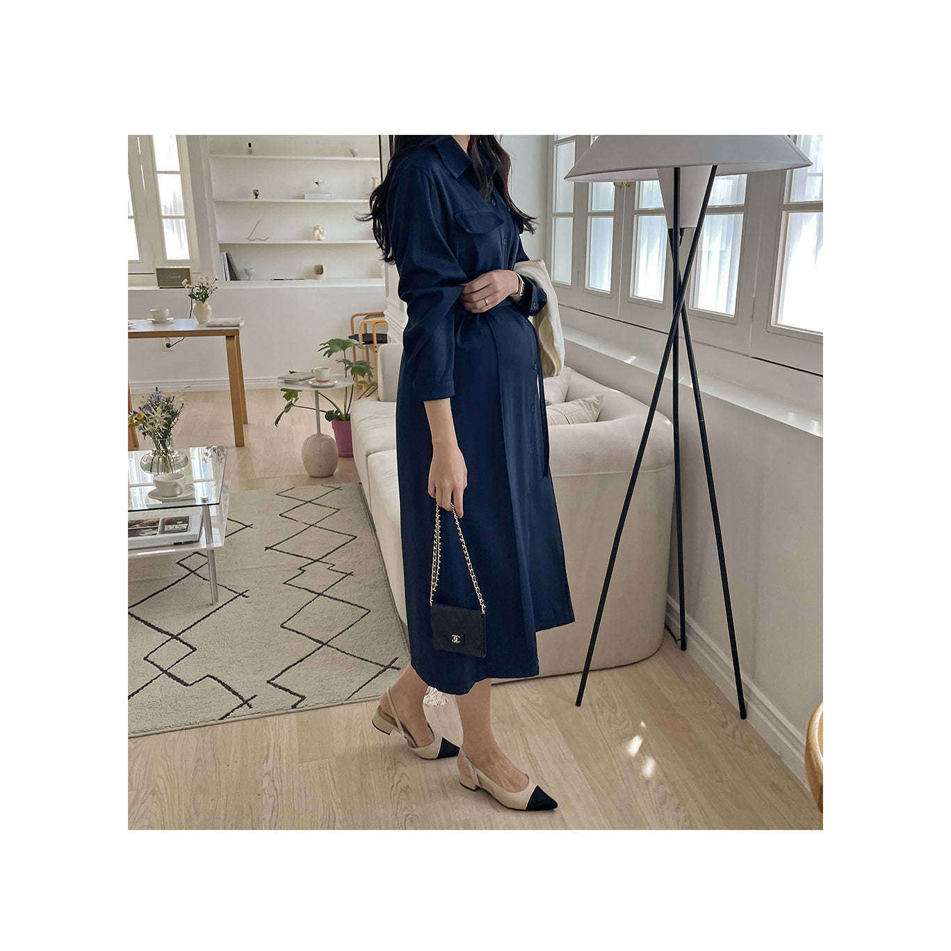 MUMMY.cc:修身孕婦企領襯衫連身裙