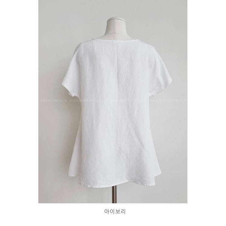 絲麻圓領A line綁帶上衣