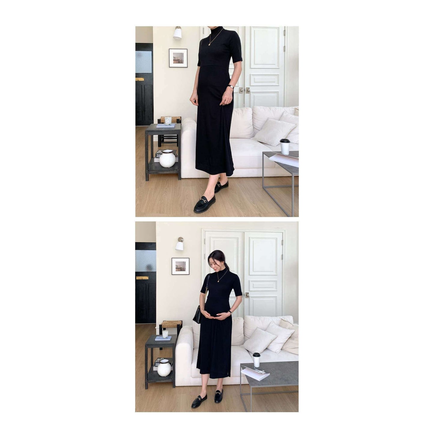 MUMMY.cc:修身柔軟半樽領短袖連身裙