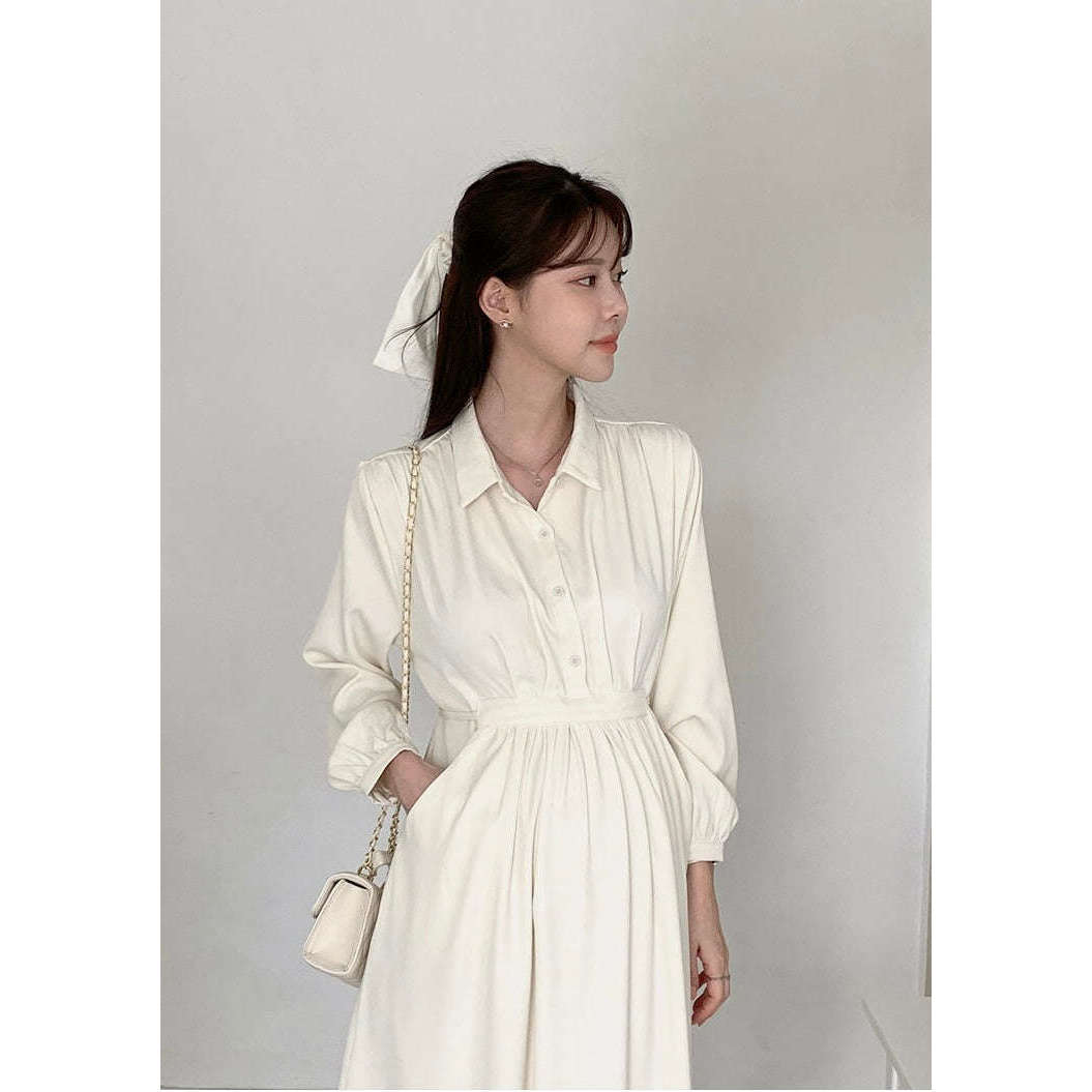 MUMMY.cc:孕婦企領恤衫修腰長袖連身裙(可哺乳)