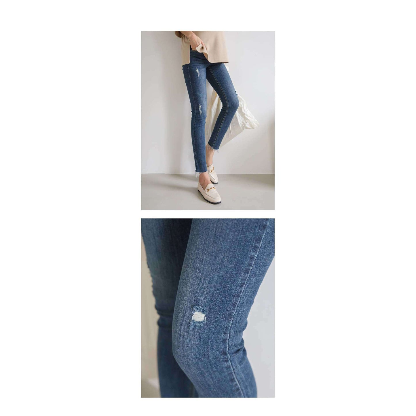 MUMMY.cc:Maternity skinny scratch denim pant