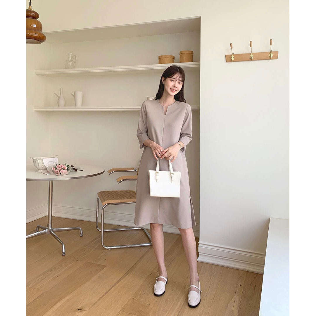 MUMMY.cc:簡約大方7分袖彈性連身裙