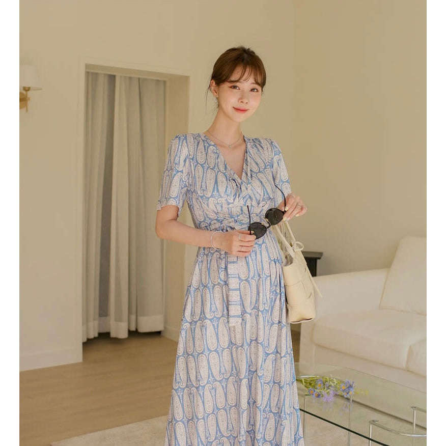 MUMMY.cc:孕婦度假氣質印花圖案連身長裙