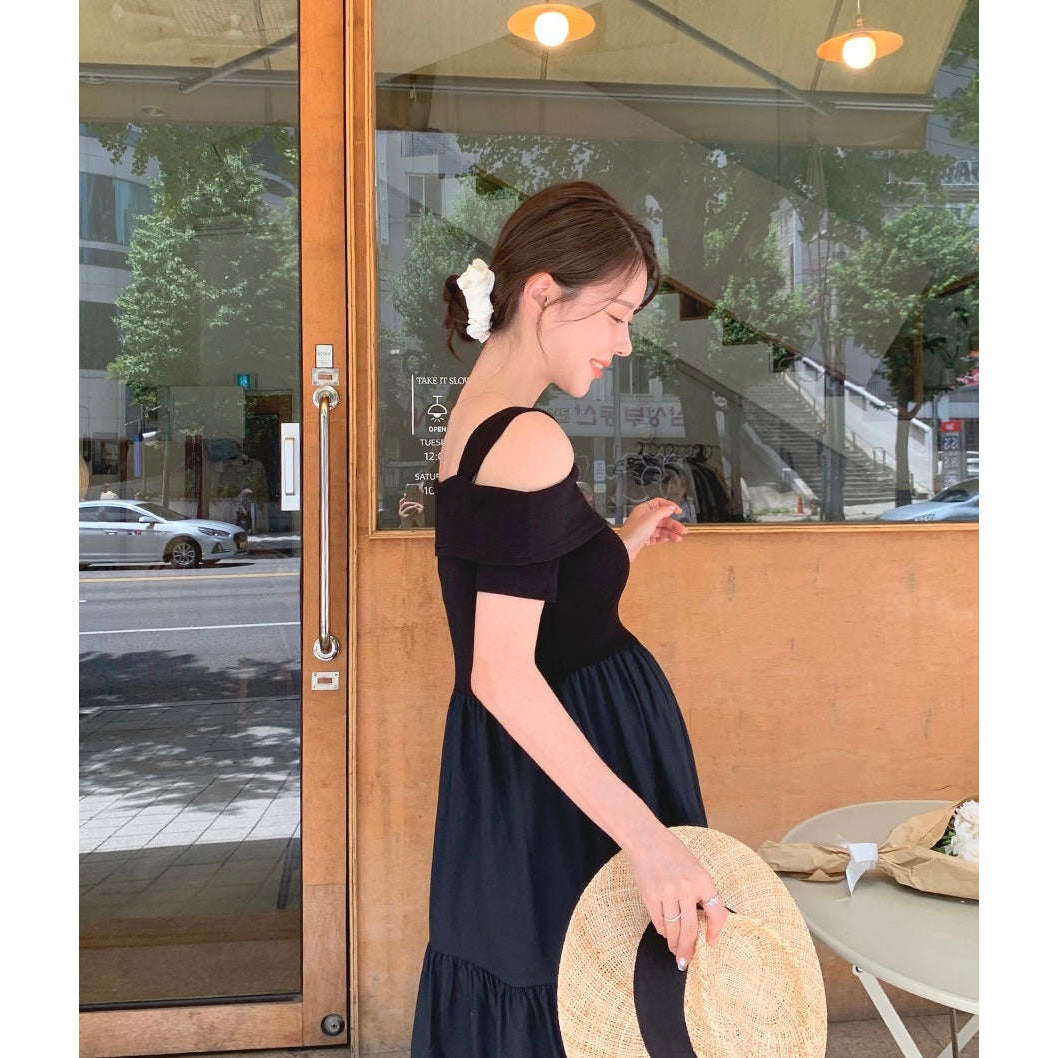 MUMMY.cc:單露肩短袖層層連身裙