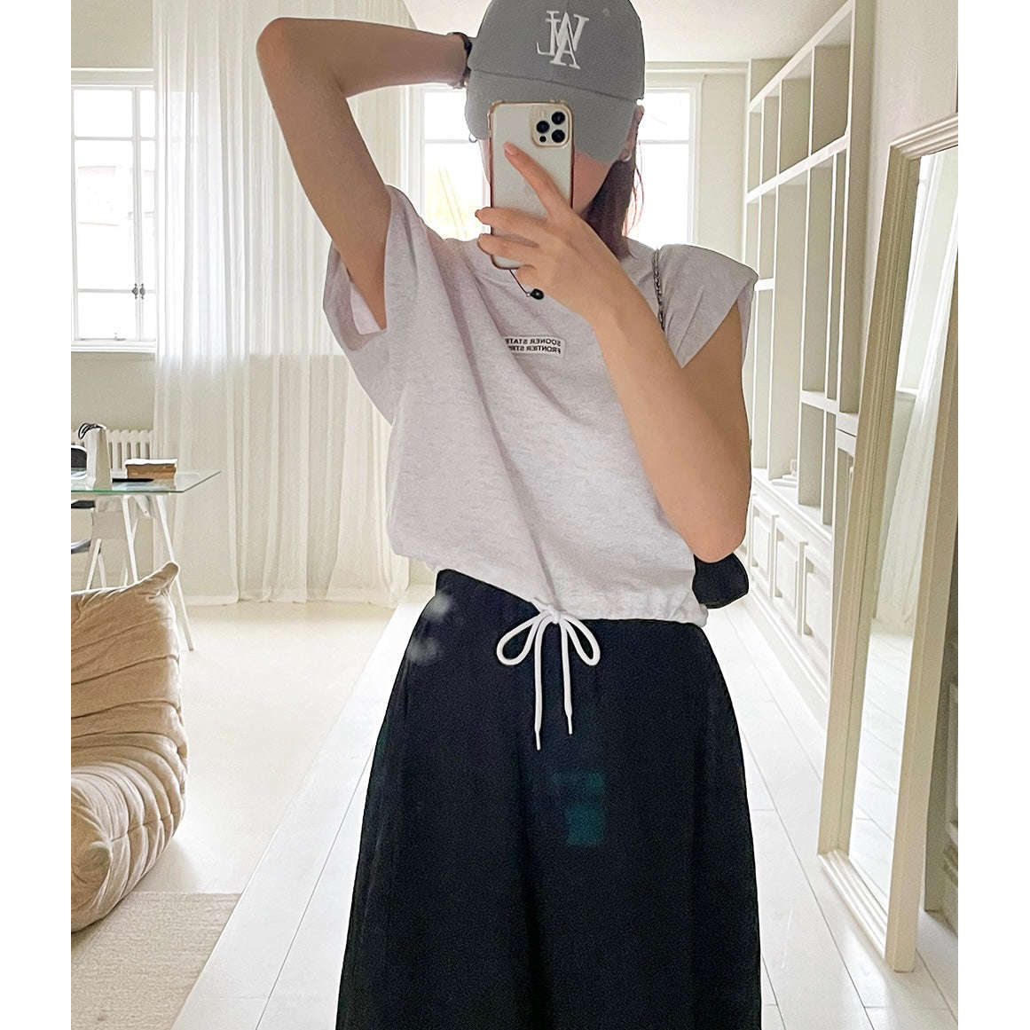 無袖抽繩墊肩休閒Tee