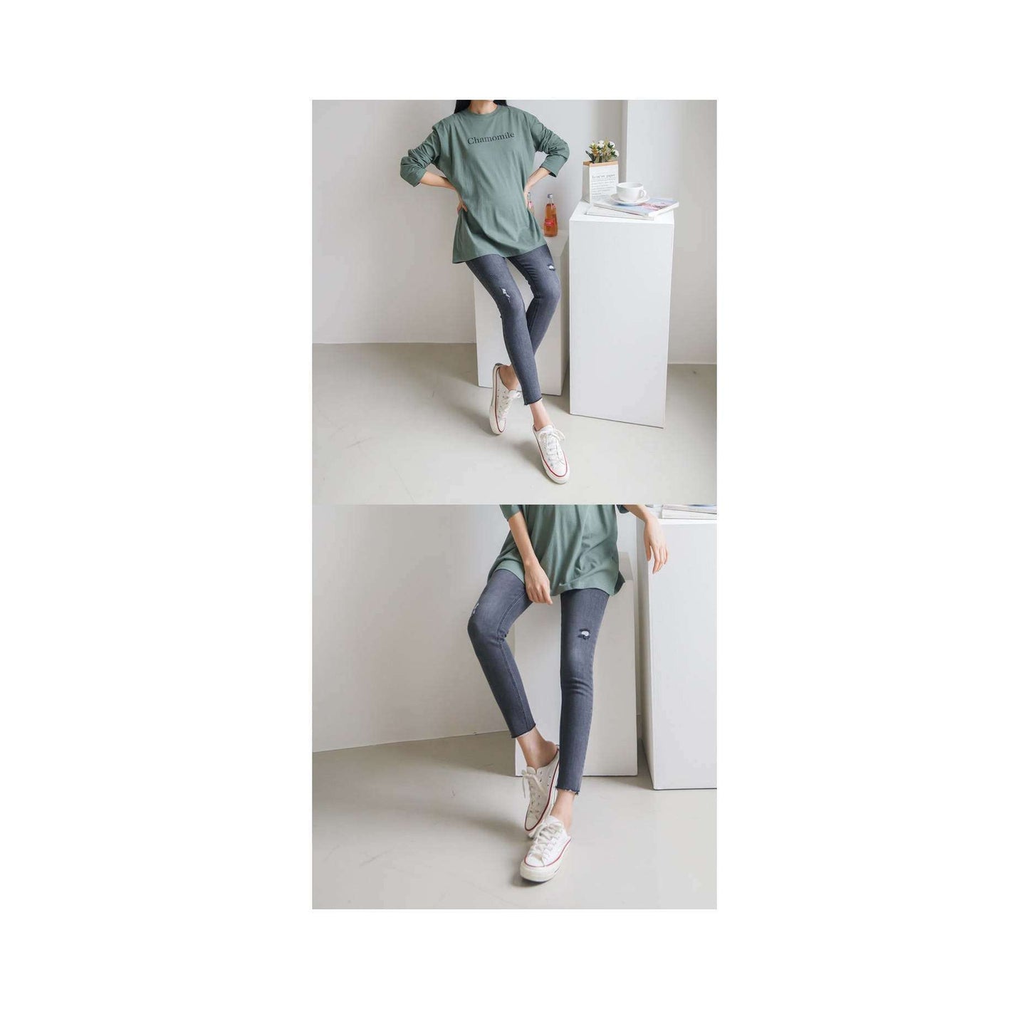 MUMMY.cc:Maternity skinny scratch denim pant