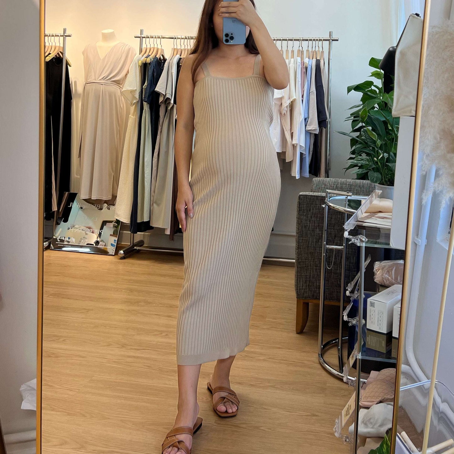 MUMMY.cc:吊帶針織彈性羅紋連身裙