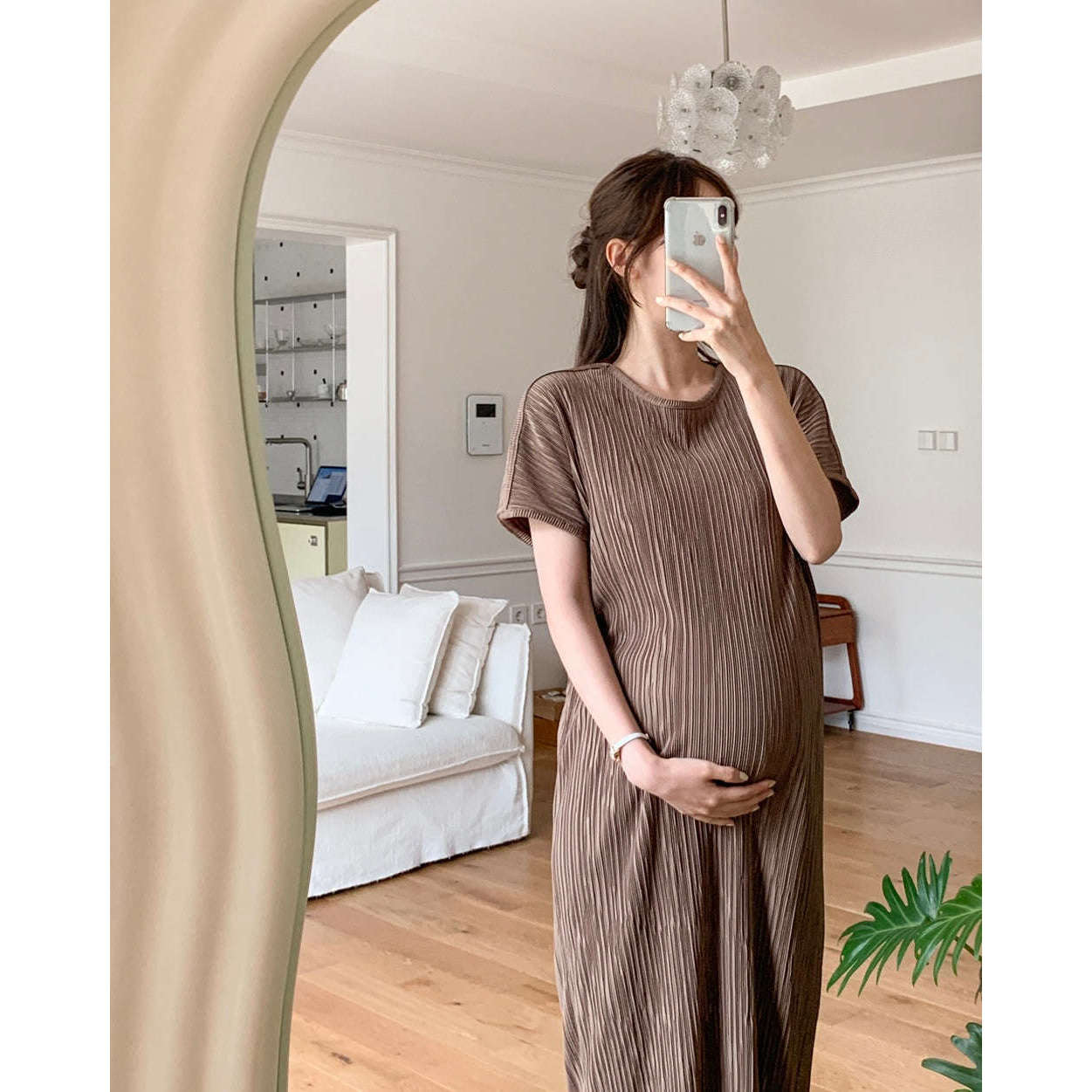 MUMMY.cc:夏季圓領彈性顯瘦褶皺連身裙