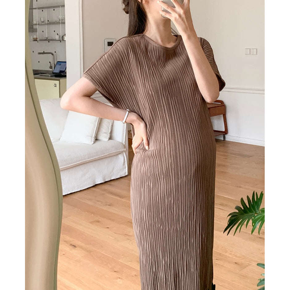 MUMMY.cc:夏季圓領彈性顯瘦褶皺連身裙