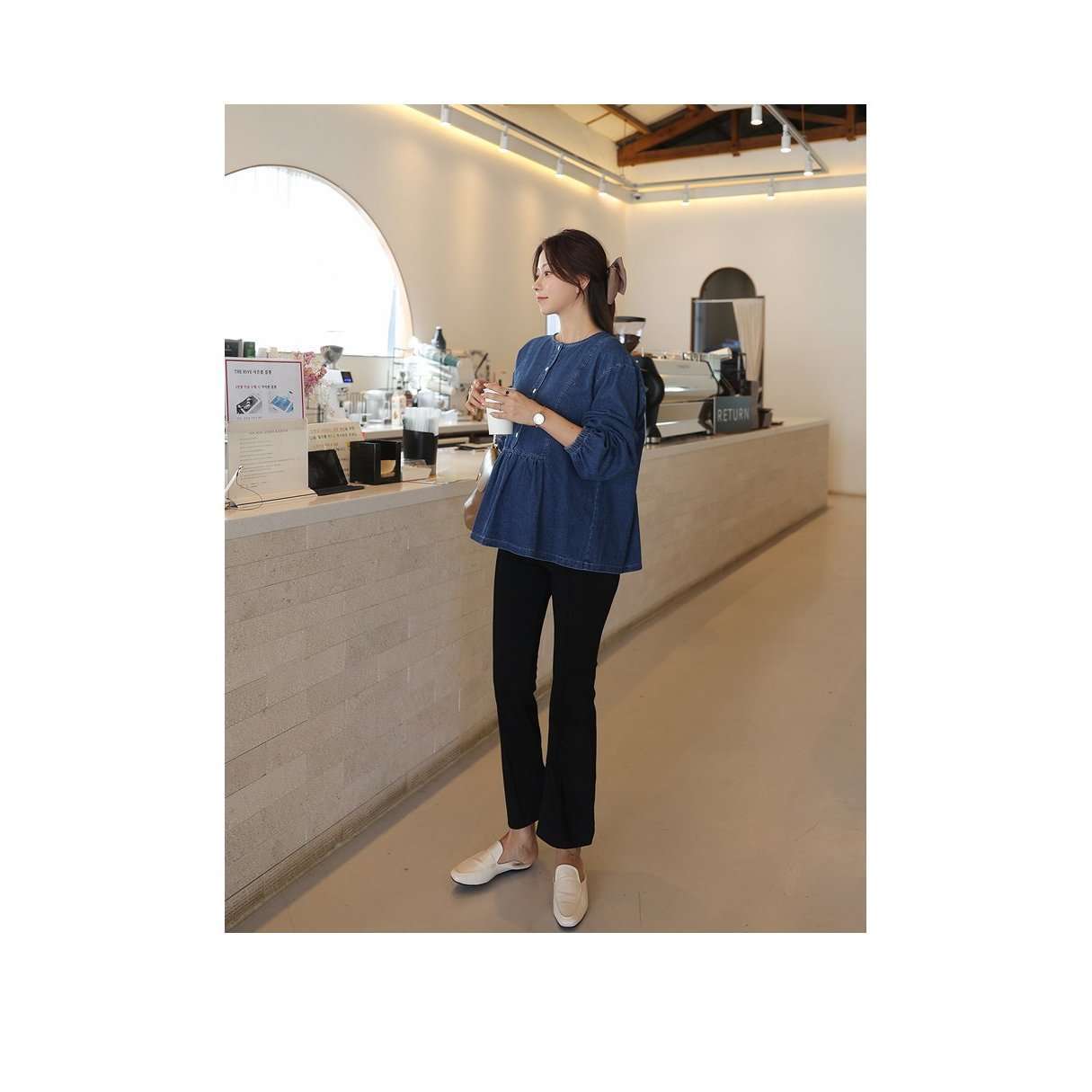 孕婦Slim fit柔軟休閒彈性摺線褲