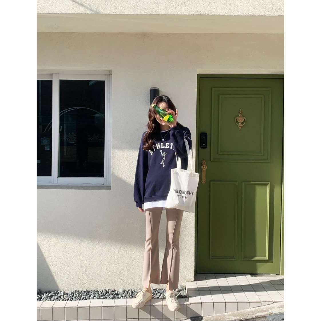 孕婦修長彈性前開衩休閒褲