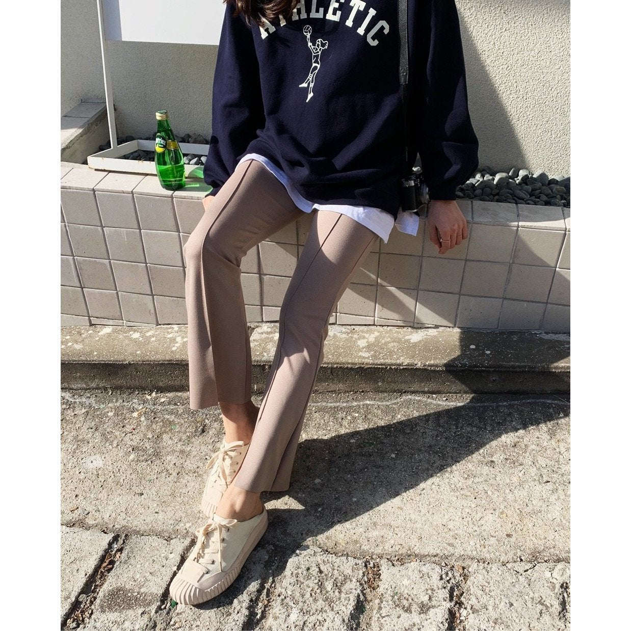 孕婦修長彈性前開衩休閒褲