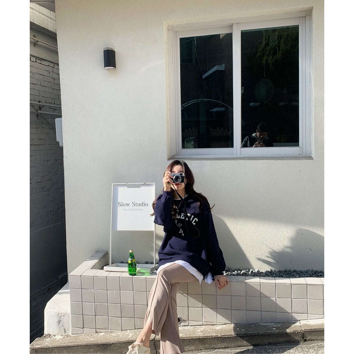 孕婦修長彈性前開衩休閒褲