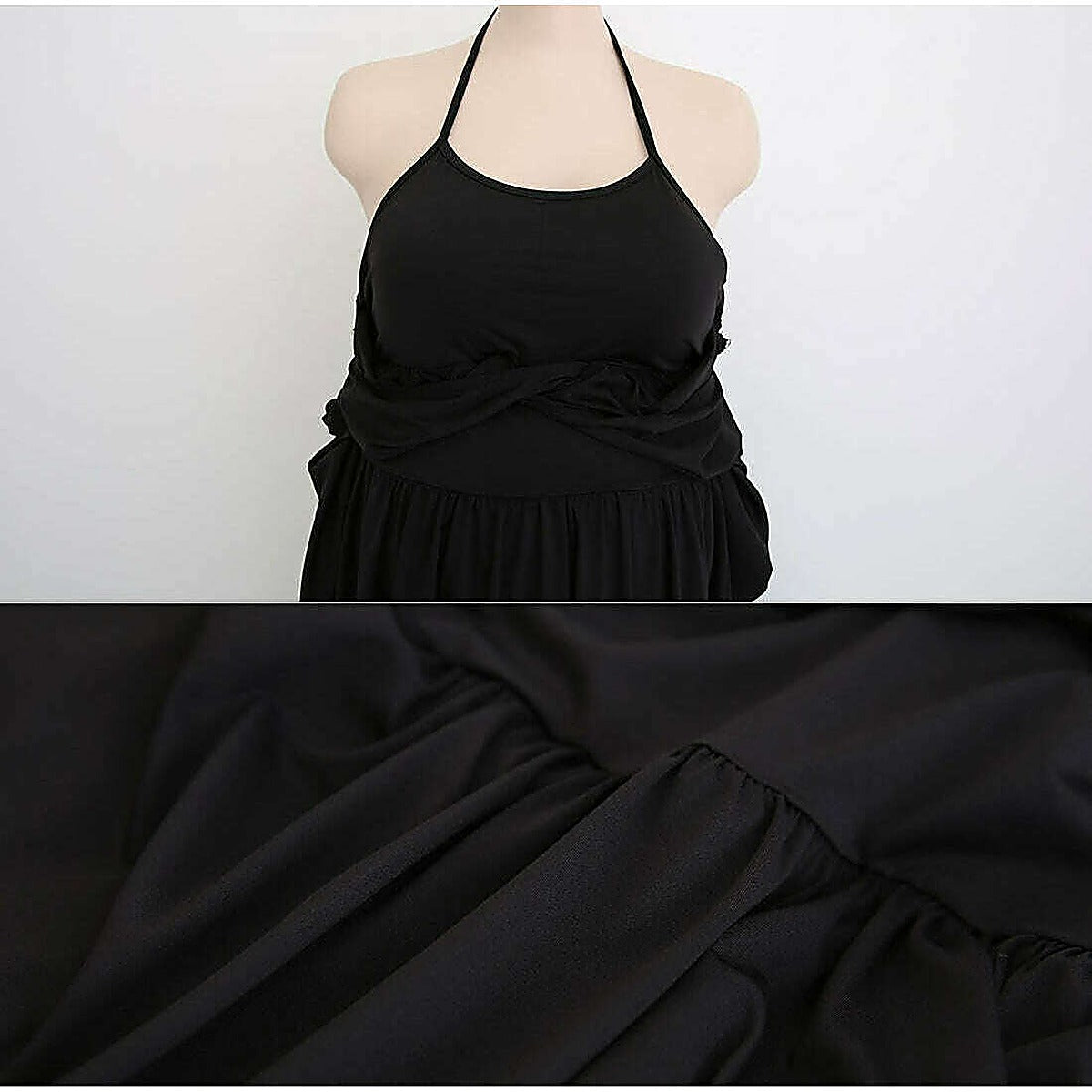 模特兒實穿黑色連身裙(附 HALFTERNECK SWIMMING SUIT 文字圖)|翼袖掛頸假兩件孕婦泳衣(第 37 張)