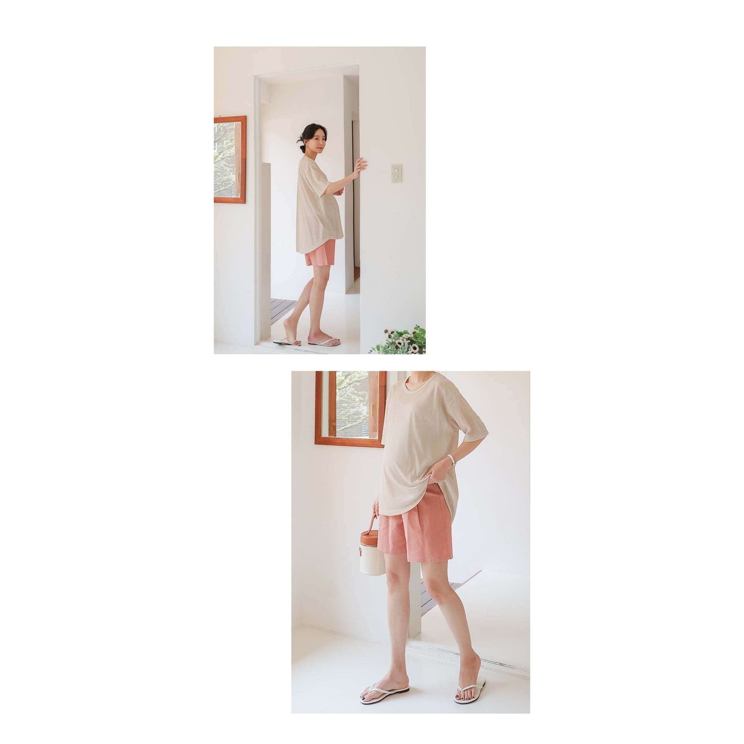 孕婦亞麻涼爽4分長休閒短褲