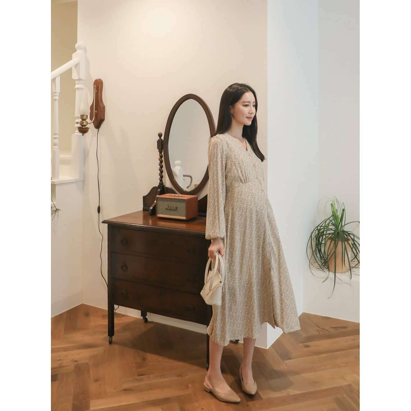 MUMMY.cc:小碎花哺乳長袖綁帶連身裙