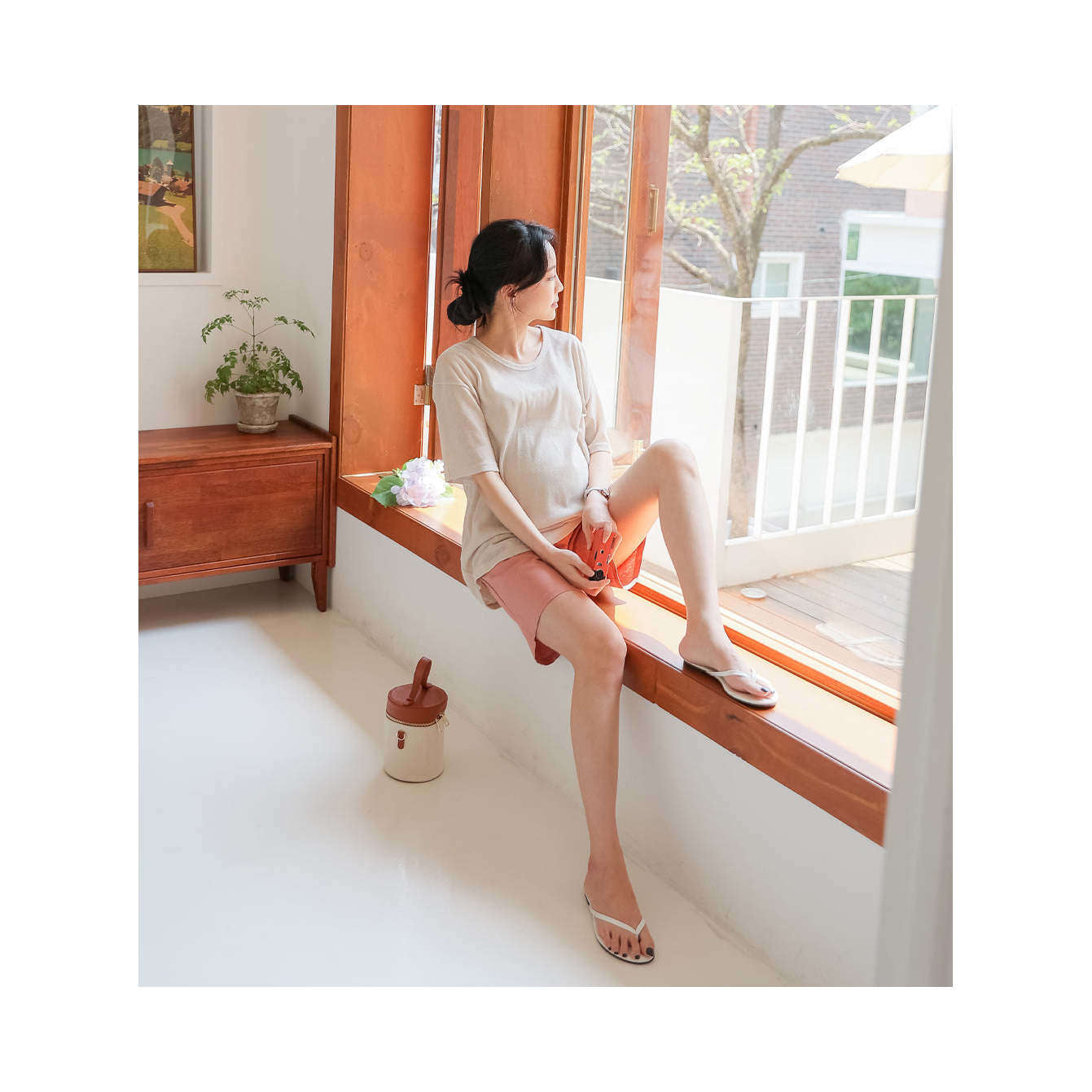 孕婦亞麻涼爽4分長休閒短褲