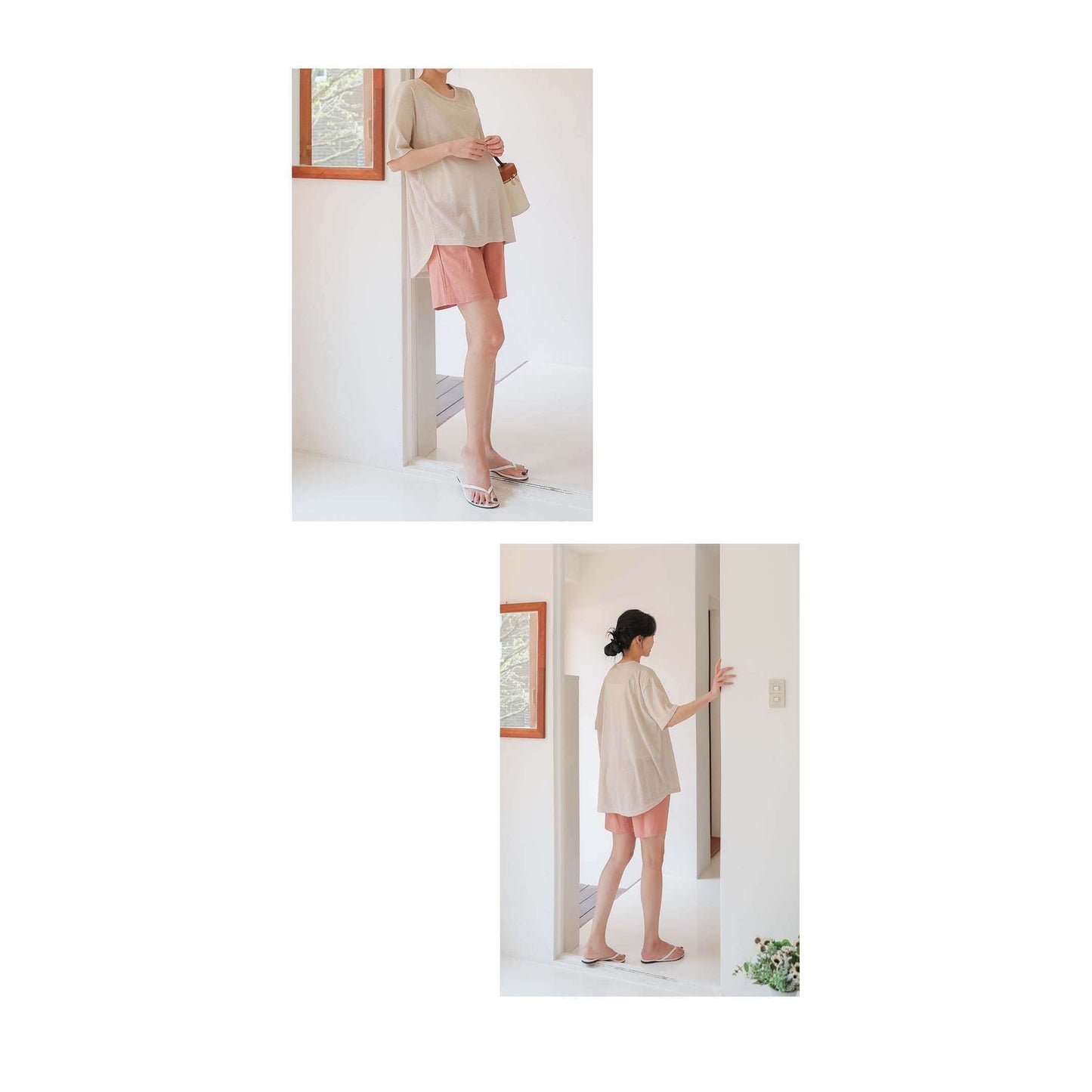 孕婦亞麻涼爽4分長休閒短褲