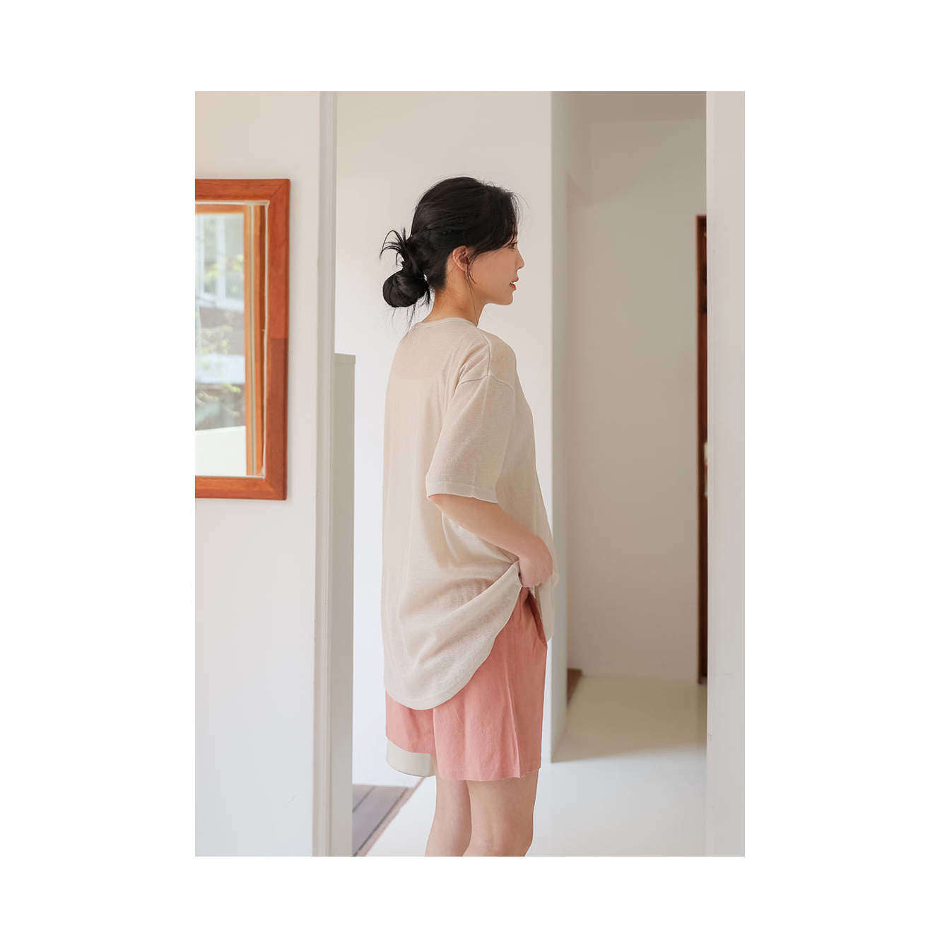 孕婦亞麻涼爽4分長休閒短褲