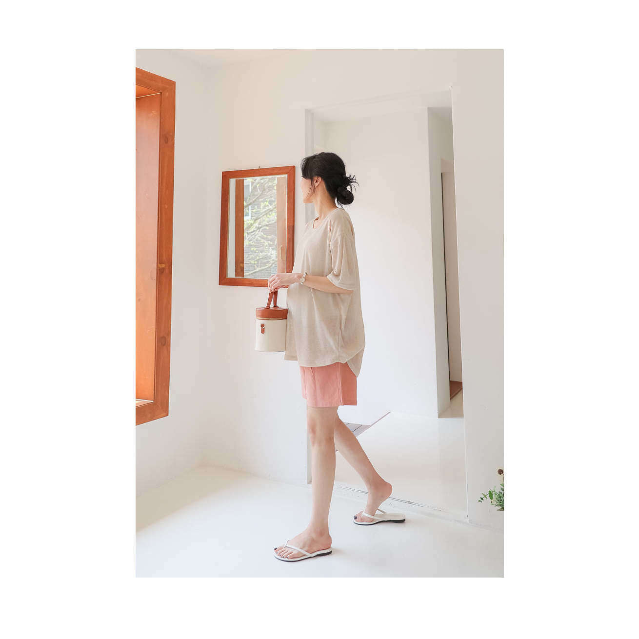 孕婦亞麻涼爽4分長休閒短褲