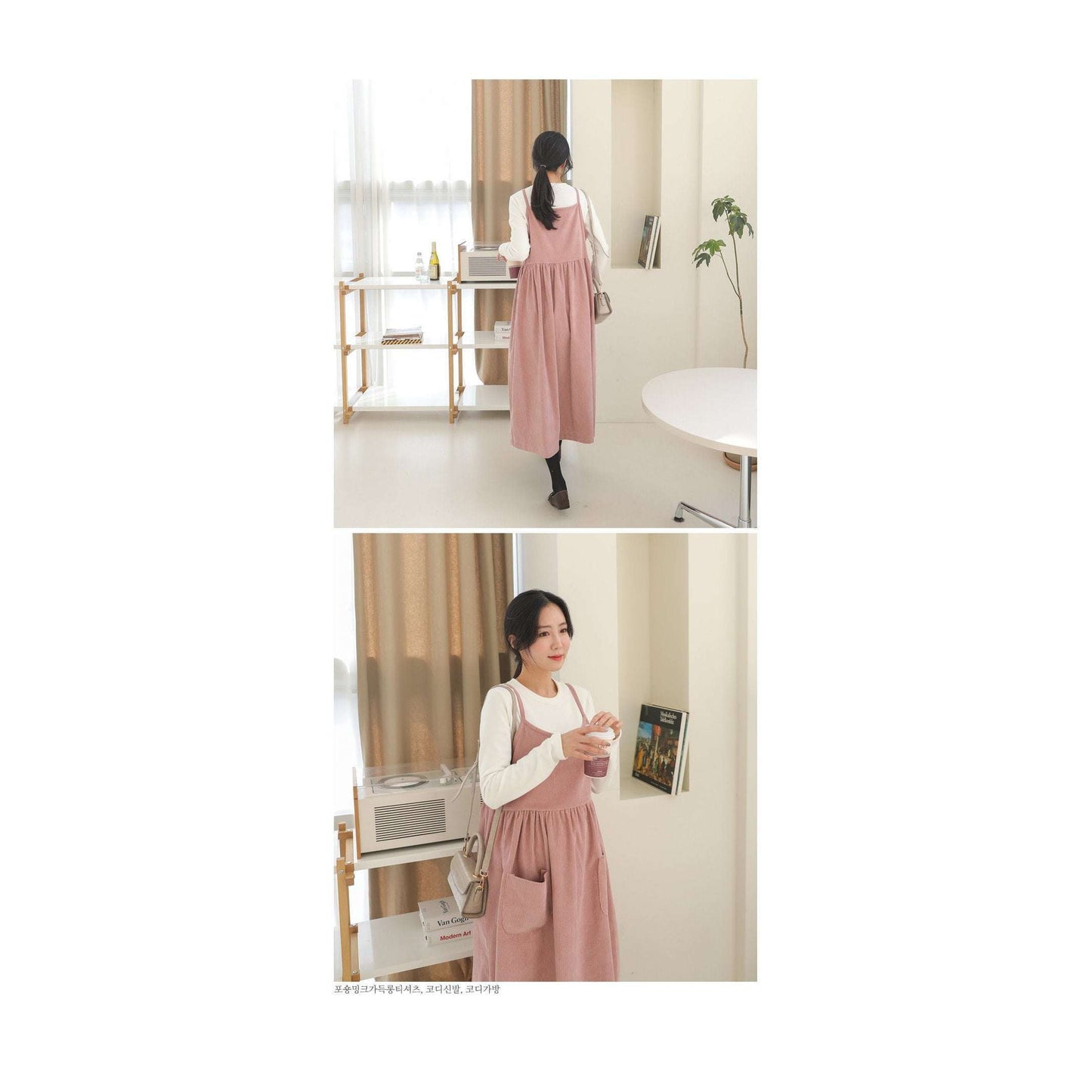MUMMY.cc:吊帶燈芯絨寬鬆連身裙