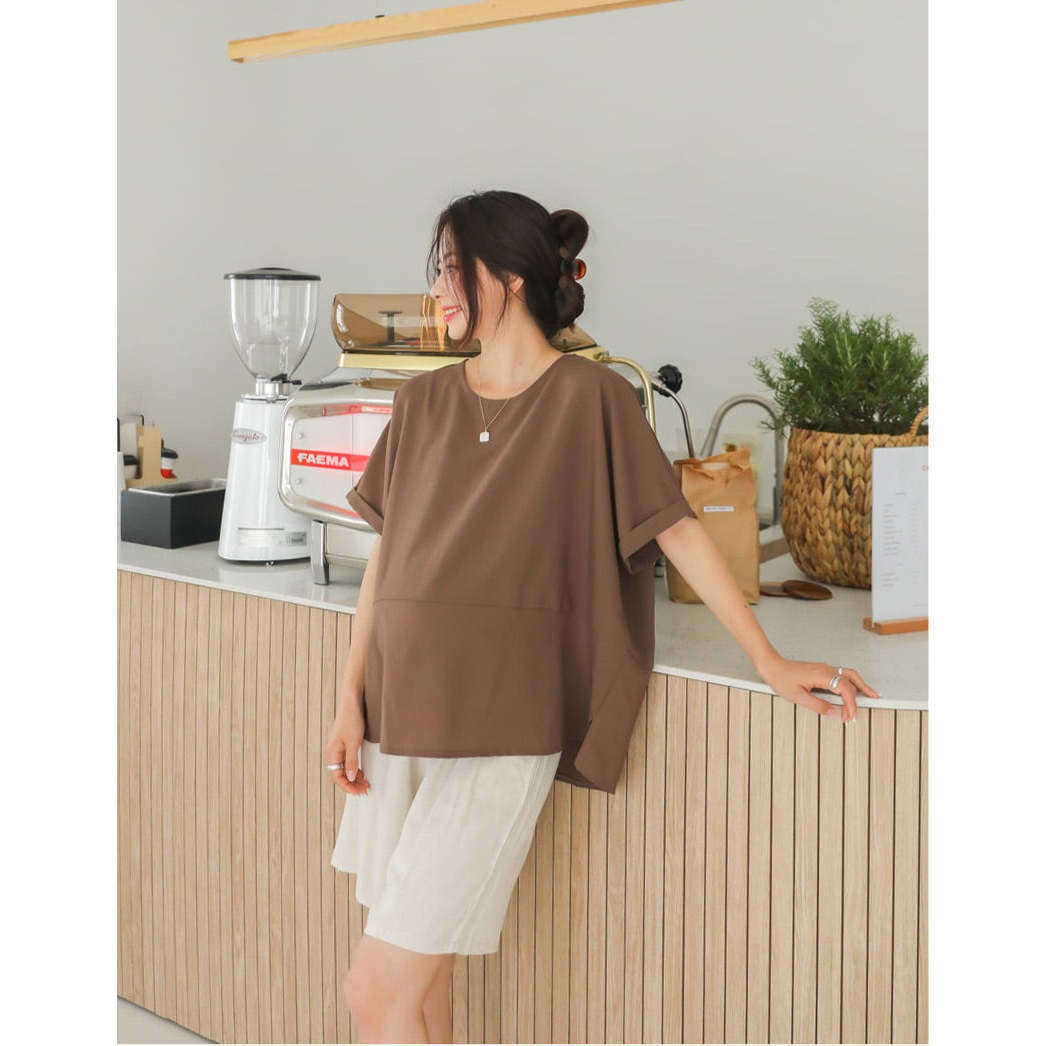 MUMMY.cc:夏季輕盈涼爽翻袖襯衫:Brown(現貨)