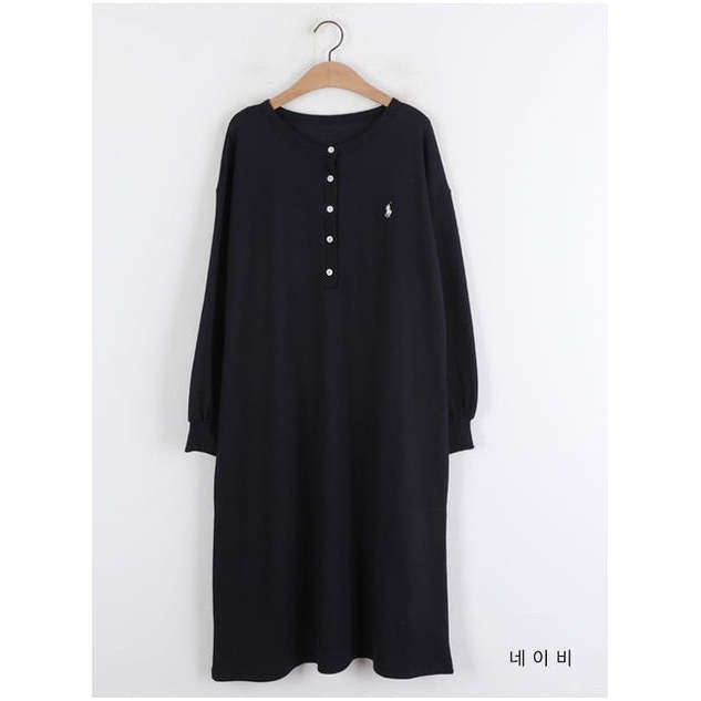 MUMMY.cc:POLO 鈕扣哺乳寬鬆連身裙:Navy