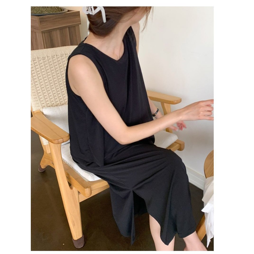 孕婦優雅無袖人造絲隱藏式哺乳裙
