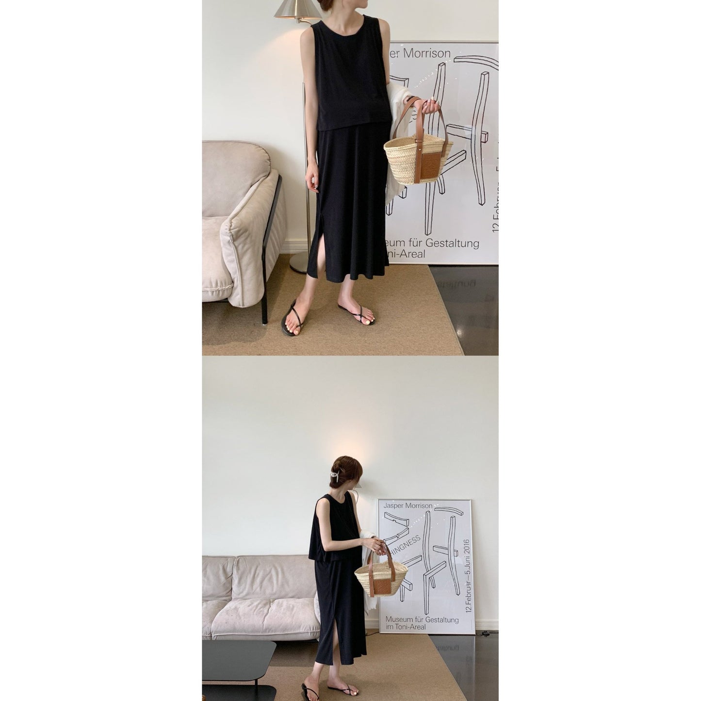 孕婦優雅無袖人造絲隱藏式哺乳裙