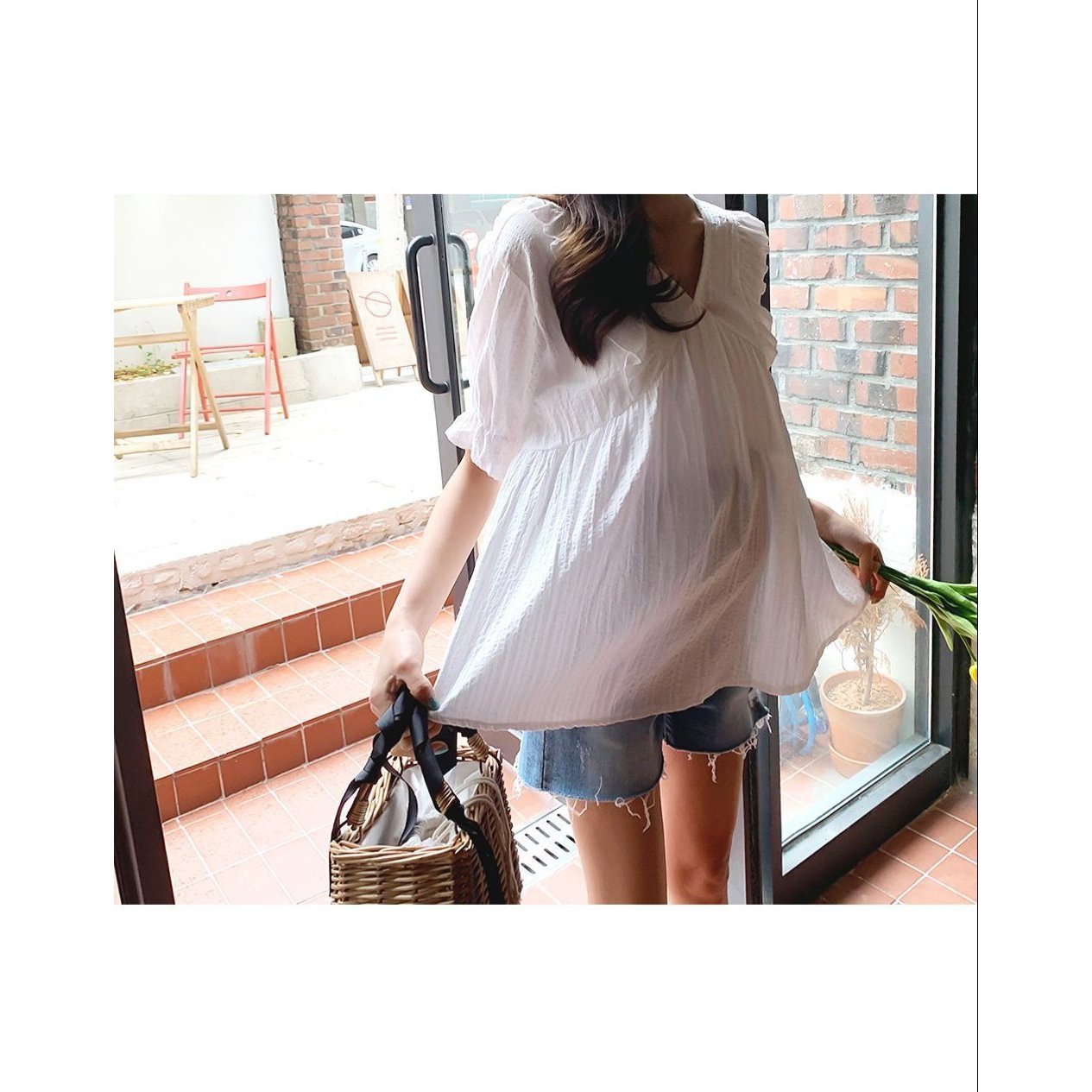 孕婦水洗流蘇短牛仔褲