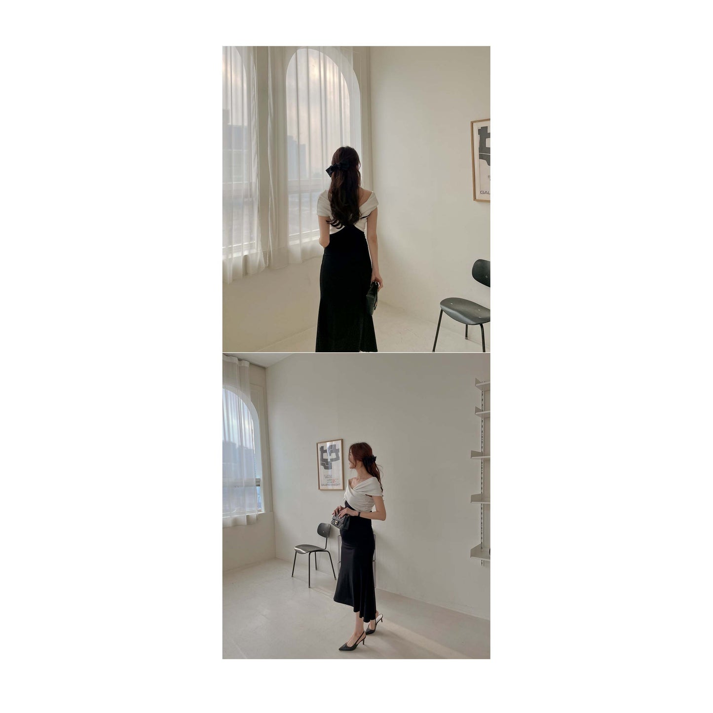 孕婦扭結露肩貼身連身裙
