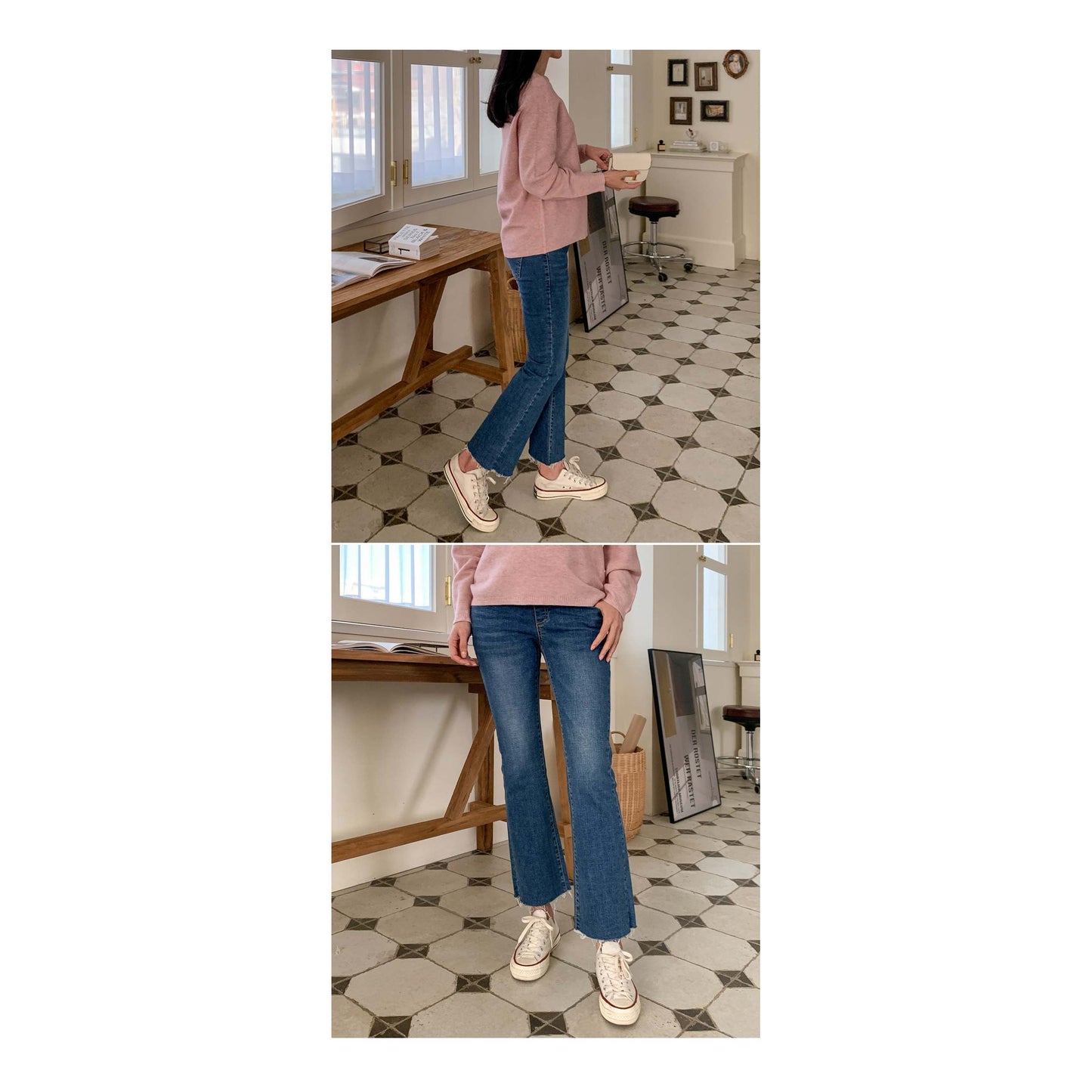 春季彈性靴型深藍牛仔褲