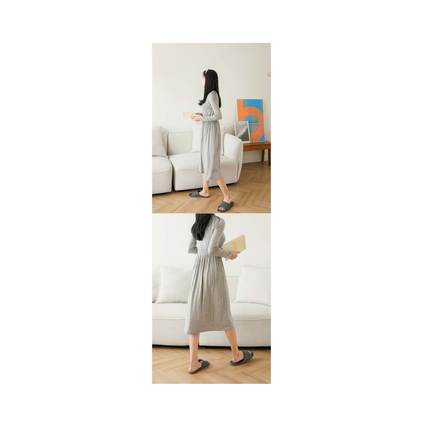 柔軟人造絲哺乳孕婦連身裙(帶胸墊)
