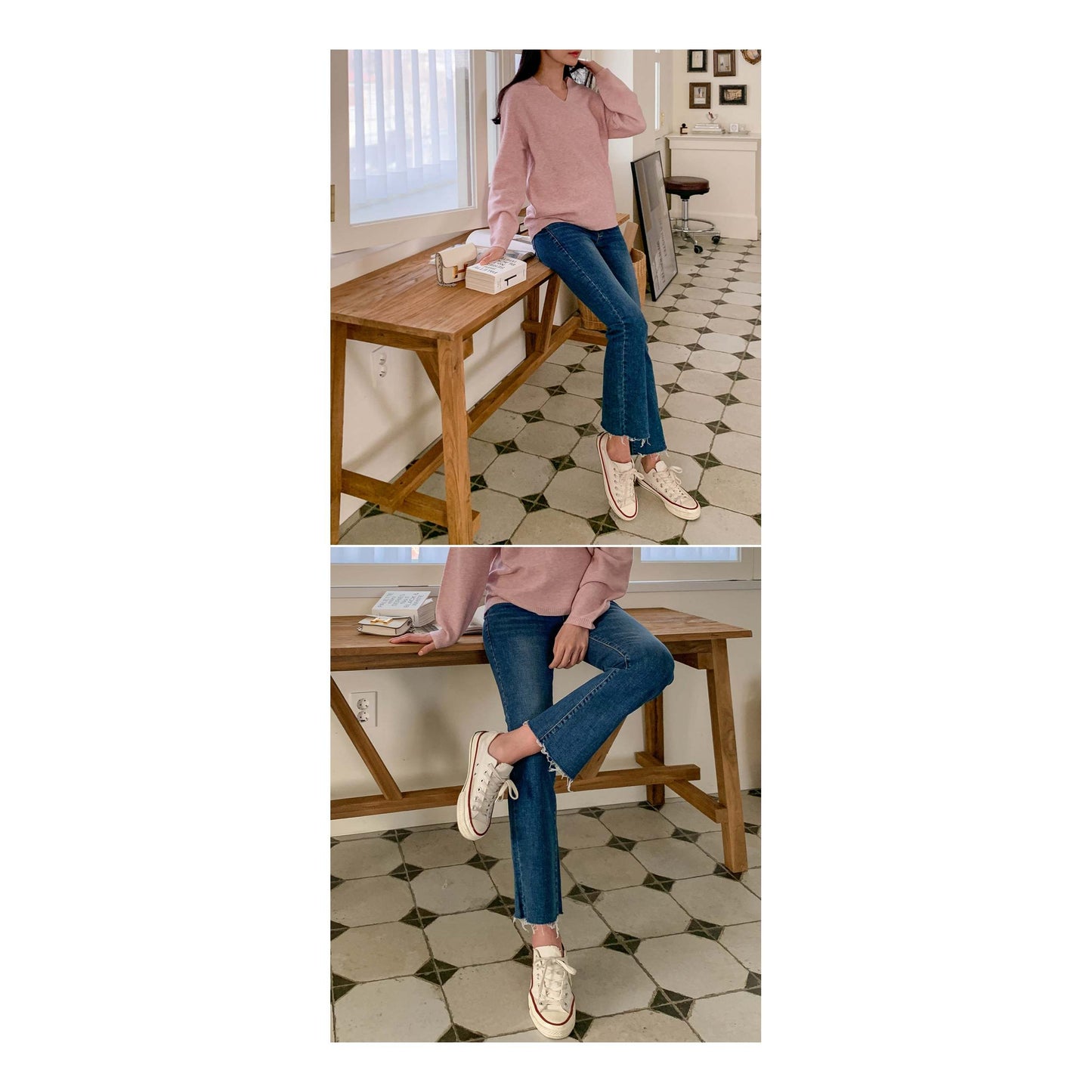 春季彈性靴型深藍牛仔褲