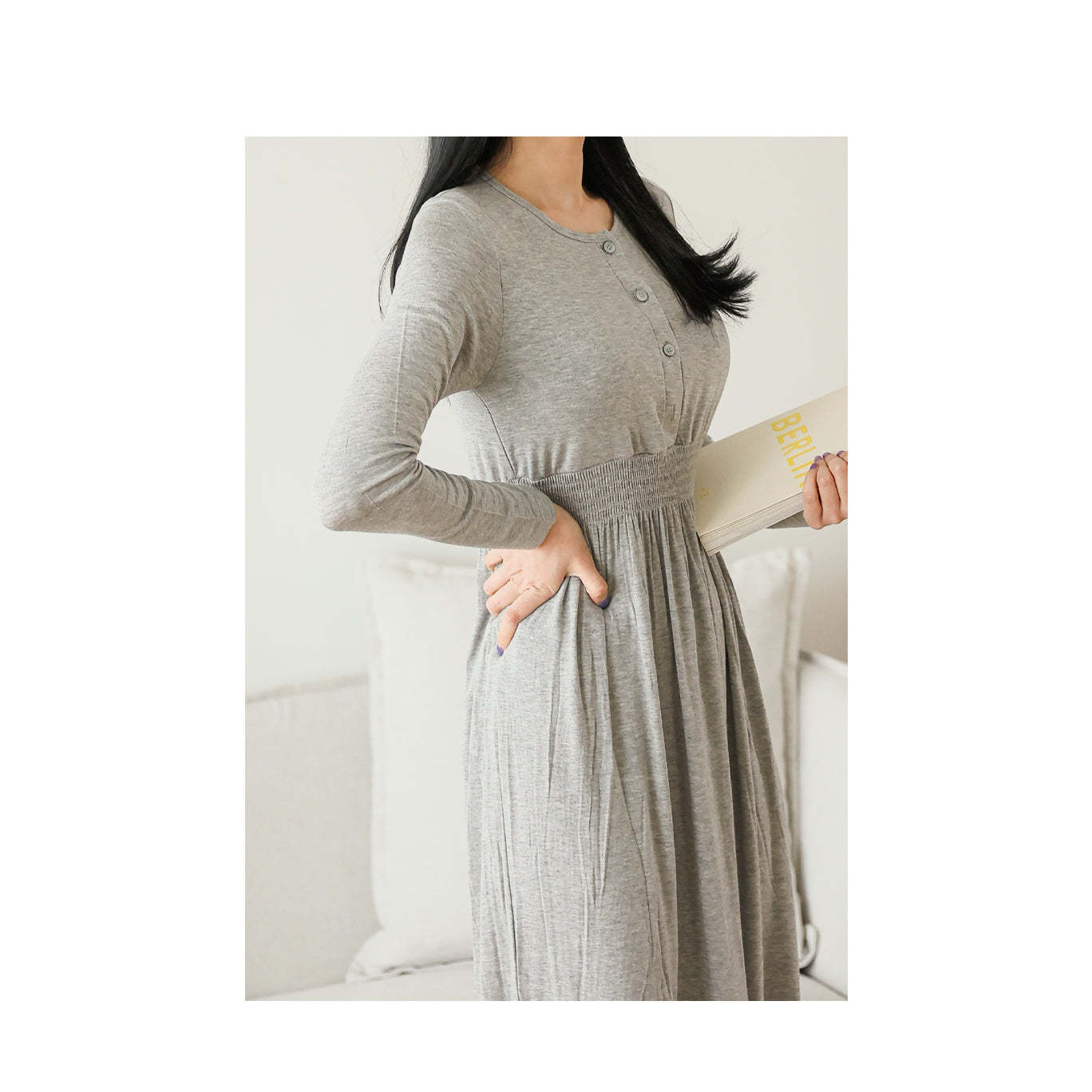 柔軟人造絲哺乳孕婦連身裙(帶胸墊)