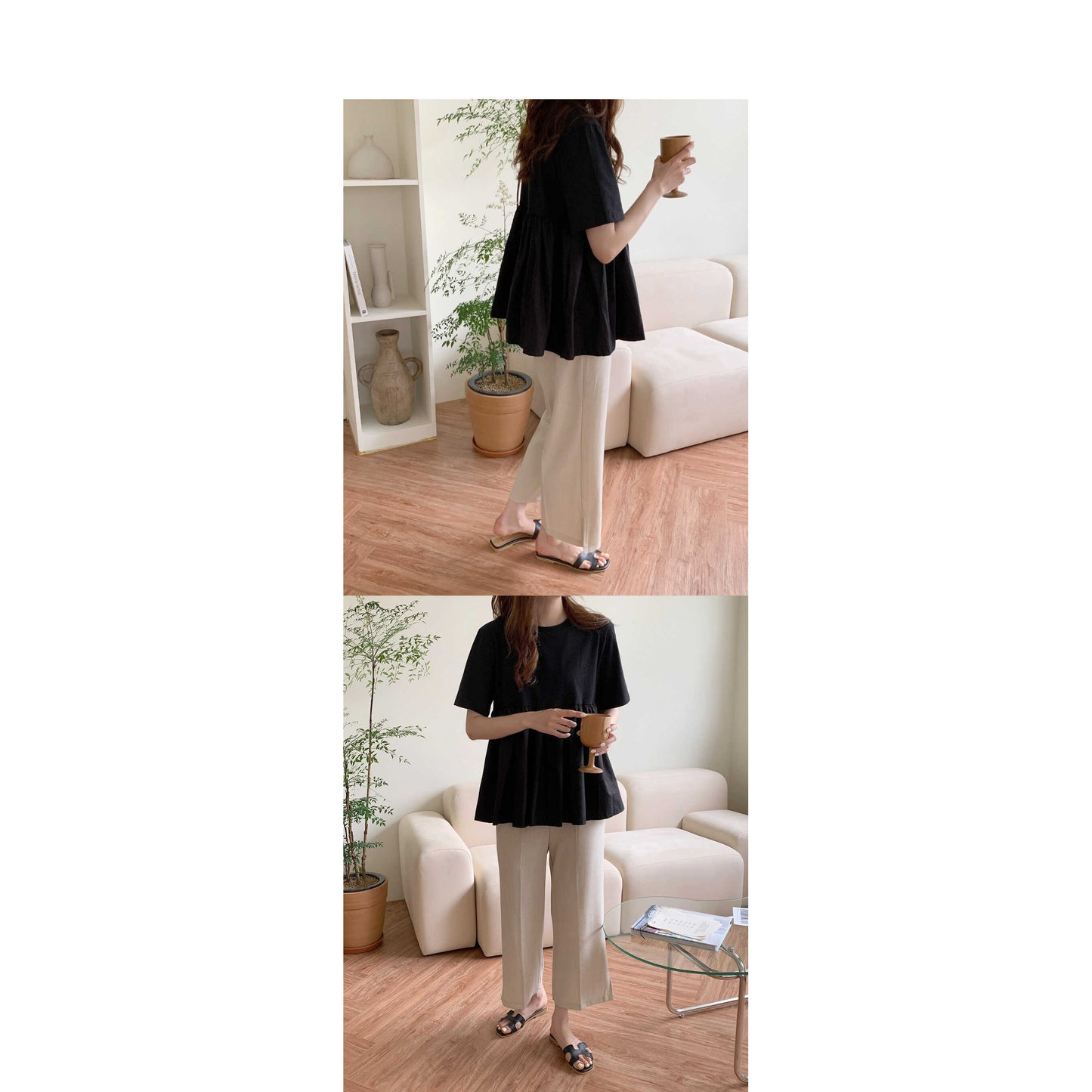 棉質拼接傘型上衣