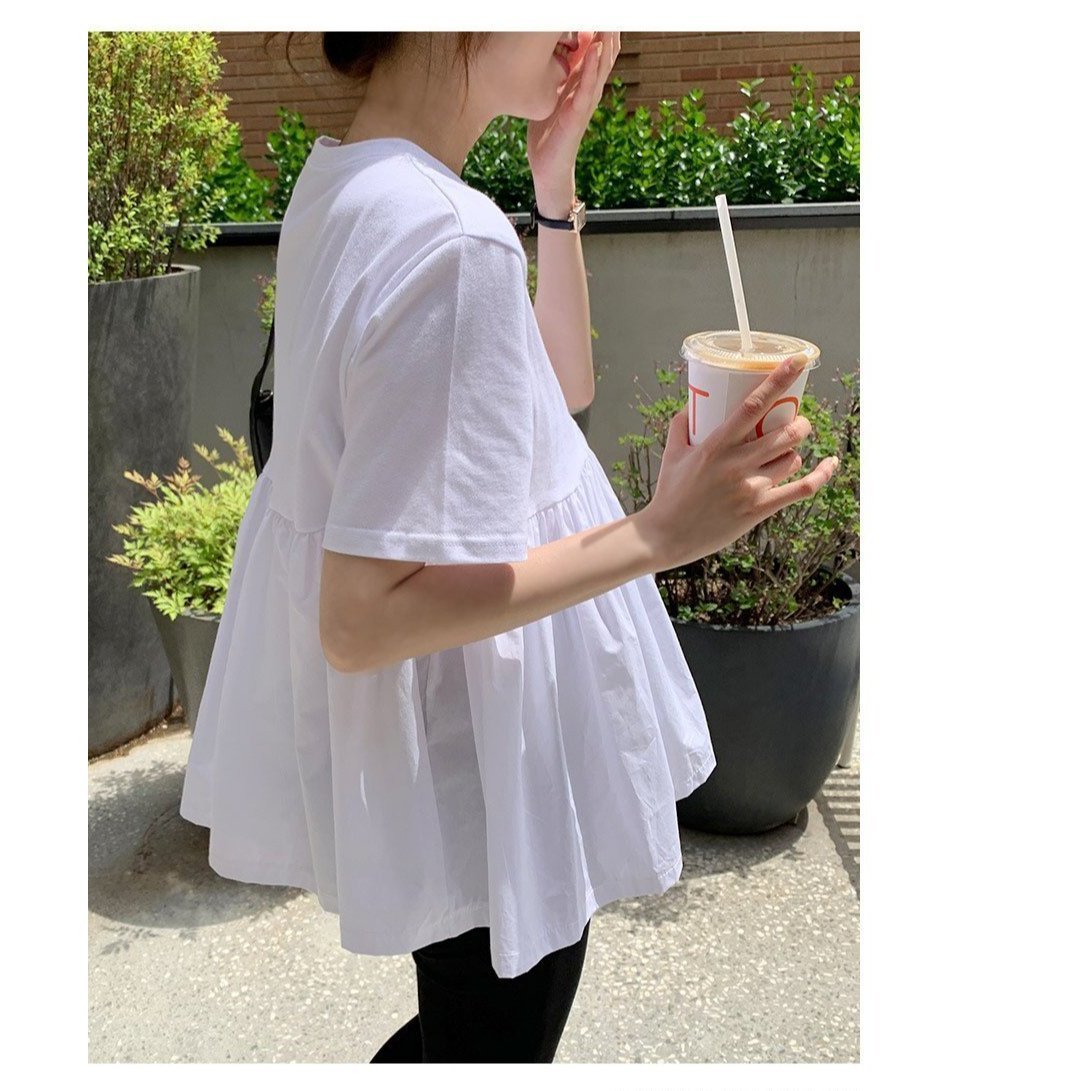 棉質拼接傘型上衣