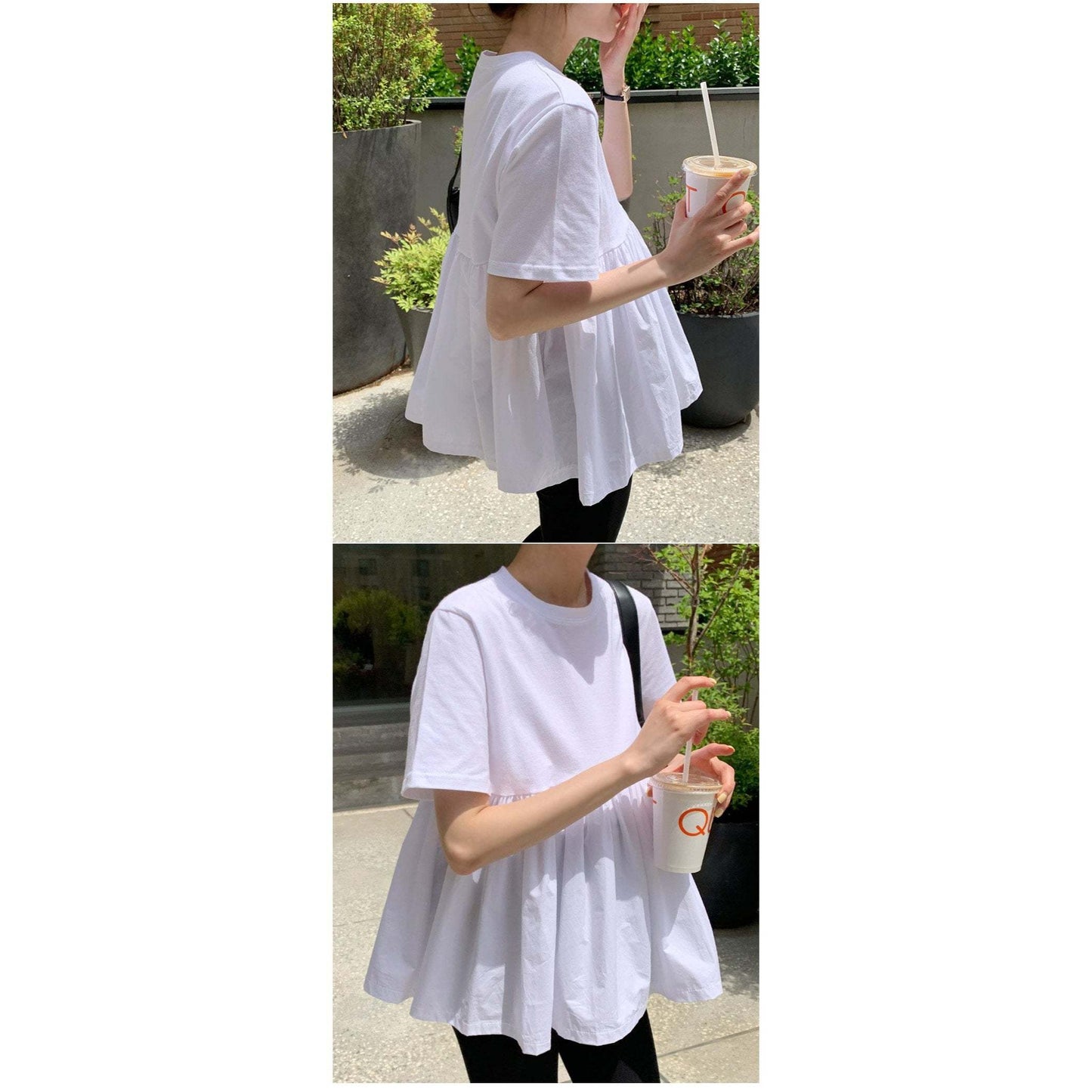 棉質拼接傘型上衣