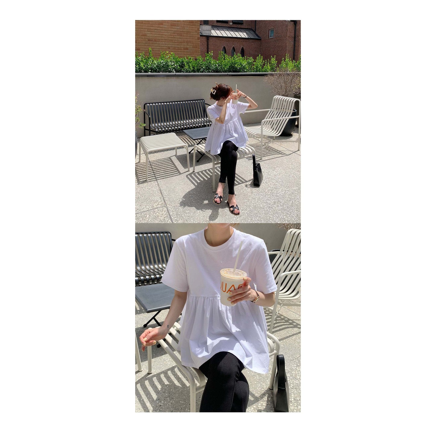棉質拼接傘型上衣