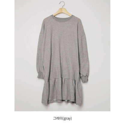 MUMMY.cc:休閒衛衣荷葉邊寬鬆連身裙:Gray