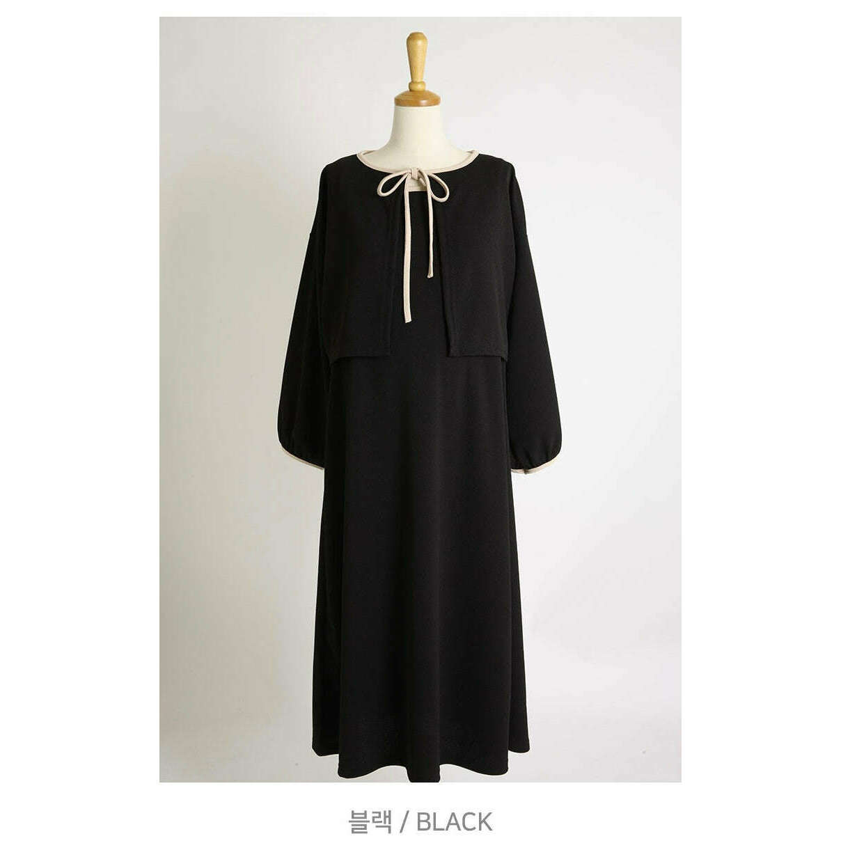 MUMMY.cc:甜美拼色針織綁帶套裝:Black