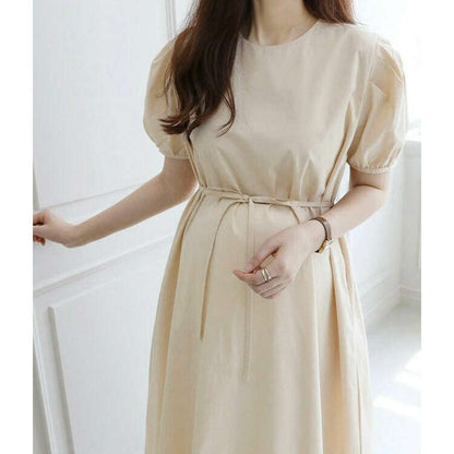 MUMMY.cc:puff sleeves cotton one-piece with strap