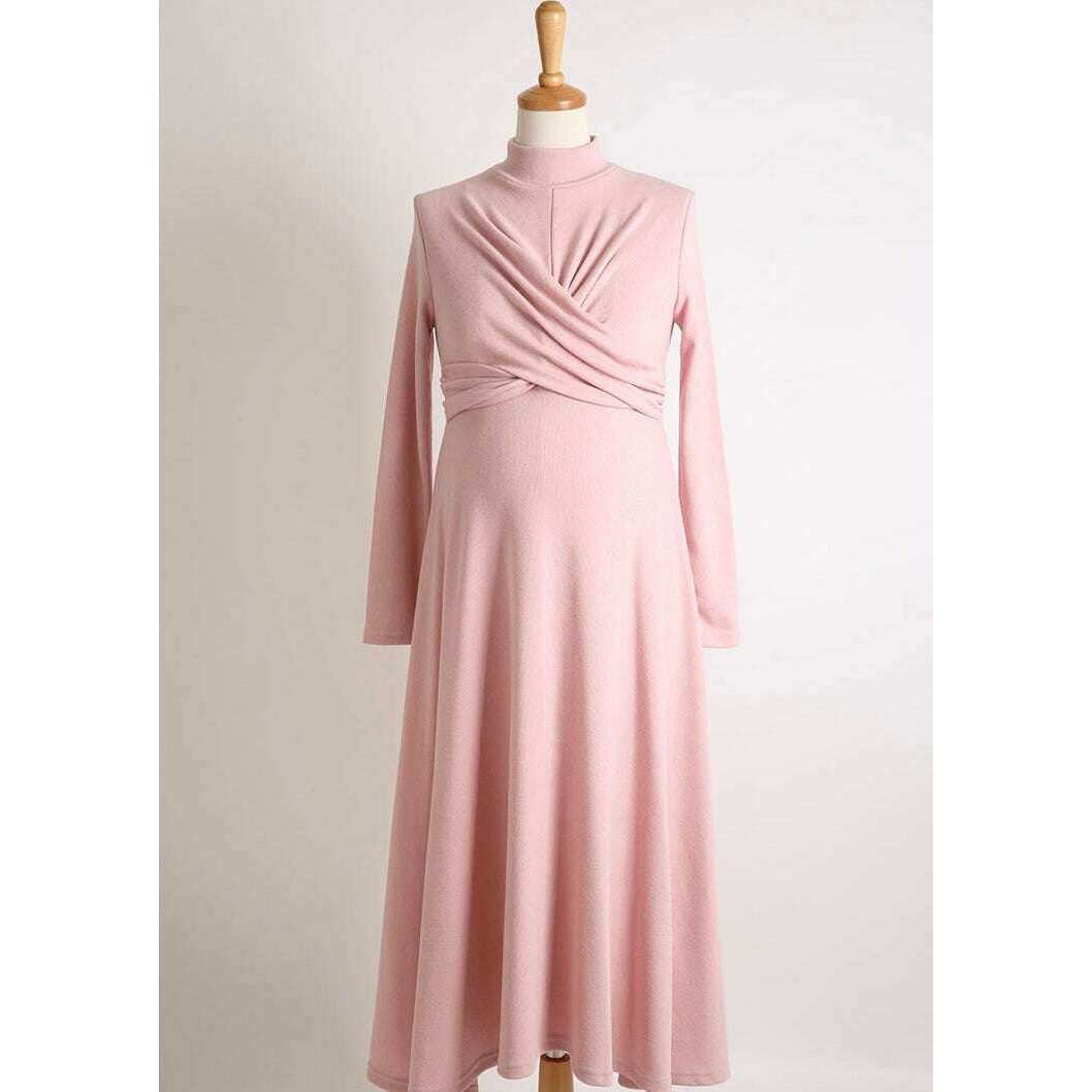 MUMMY.cc:樽領交叉扭結彈性連身裙:Pink