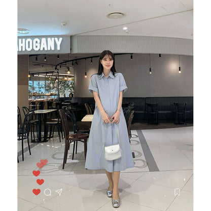 MUMMY.cc:孕婦翻領褶袖帶口袋連身裙